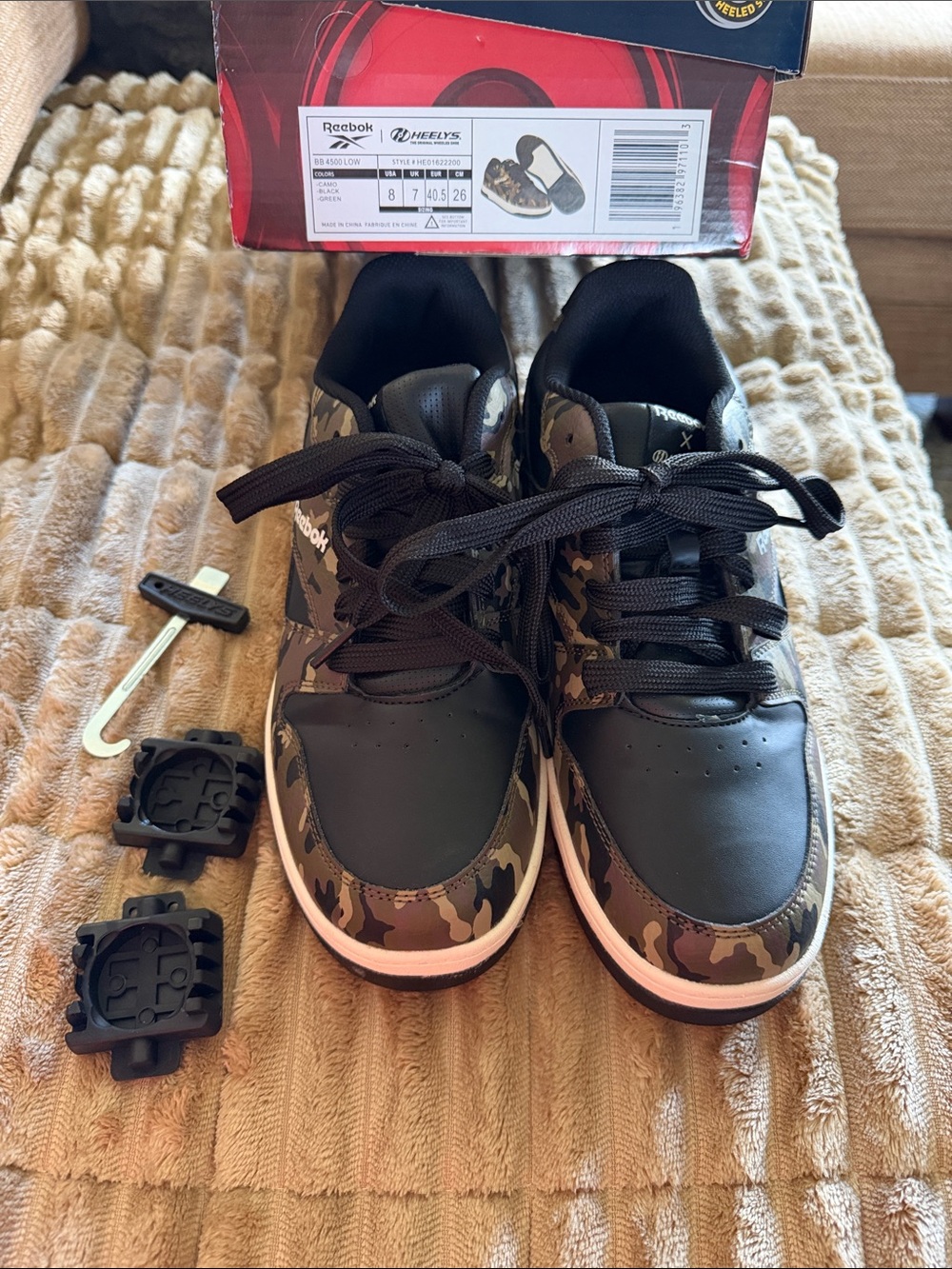 Reebok Camouflage Lace-Up Heelys in Black and camp